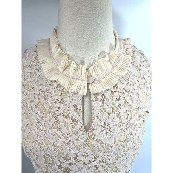 J. Crew Small Tall Cream Ivory Beige Lace Ruffle Neck Sleeveless Keyhole Top New - Picture 10 of 16